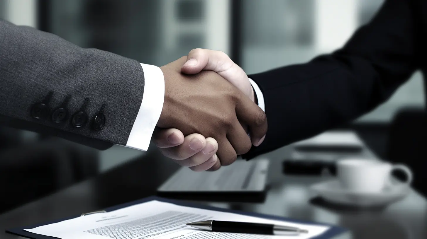 Two business professionals shaking hands, symbolizing joint ventures and partnerships in commercial real estate