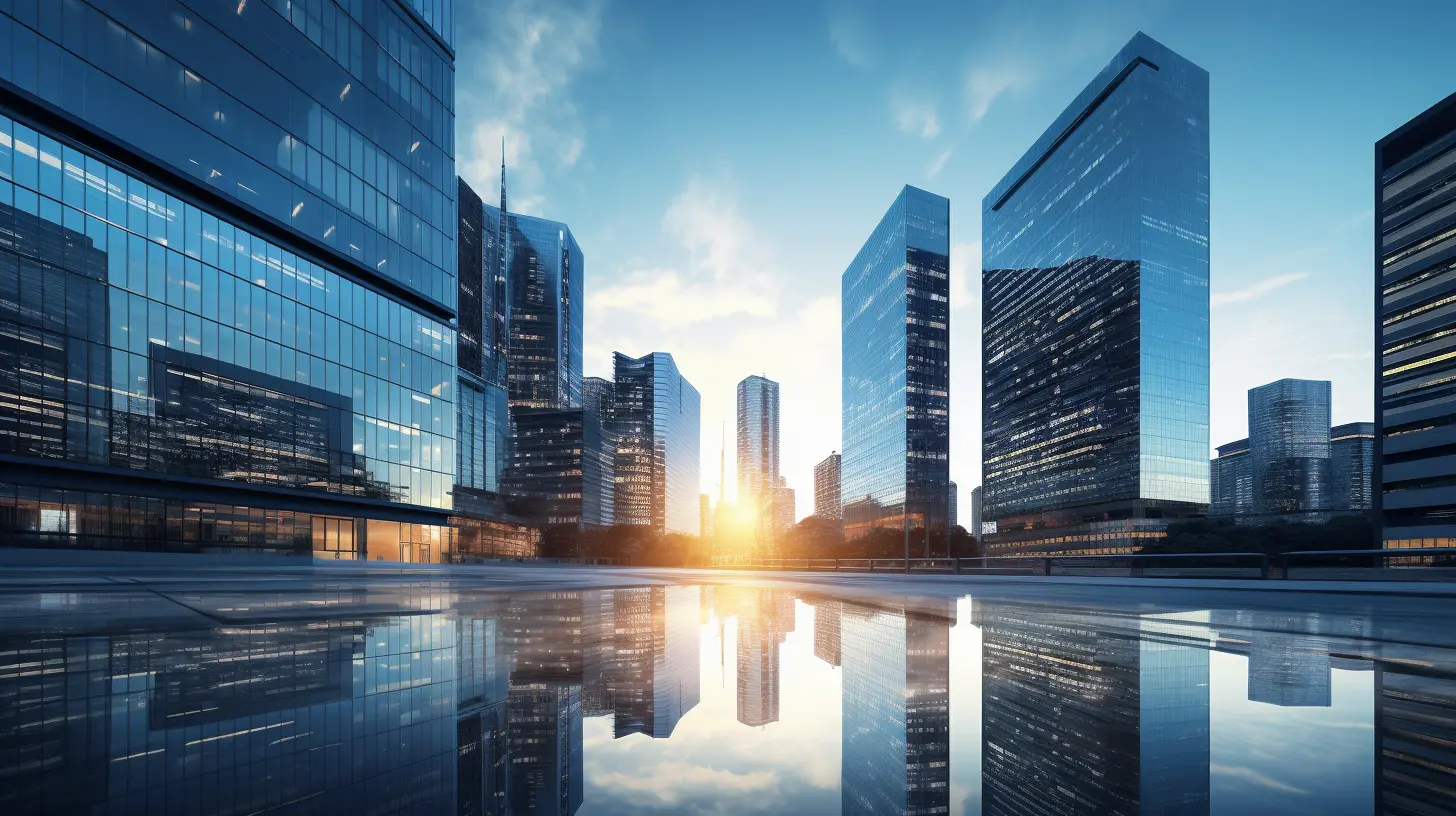 Sunrise over modern commercial buildings, illustrating the topic of CRE investing fundamentals